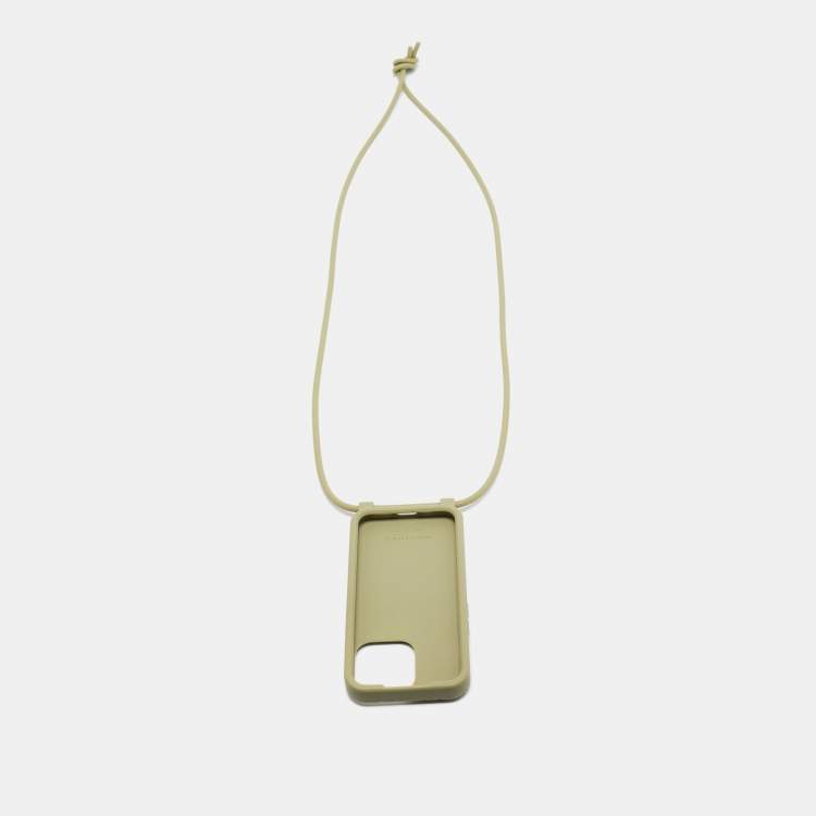Pre Owned Bottega Veneta Light Green Intrecciato Silicone Rubber iPhone 14 Case On Strap