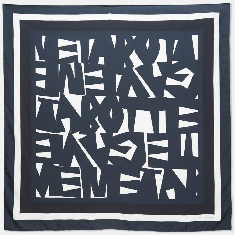 Pre Owned Bottega Veneta Blue Geometric Print Silk Square Scarf 