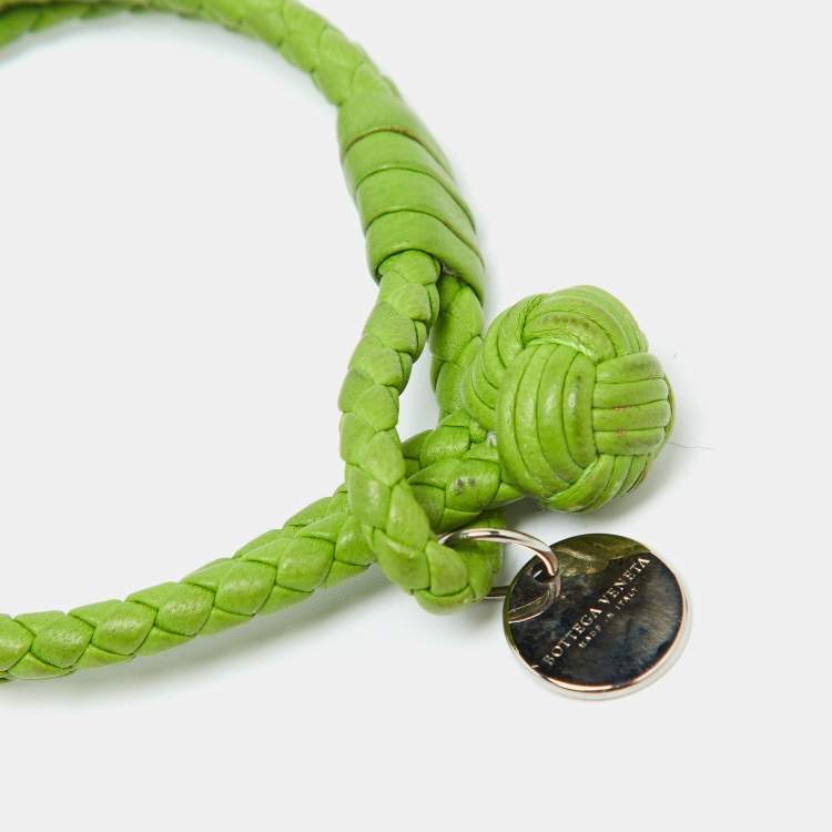 Pre Owned Bottega Veneta Green Intrecciato Leather Double Knot Bracelet M