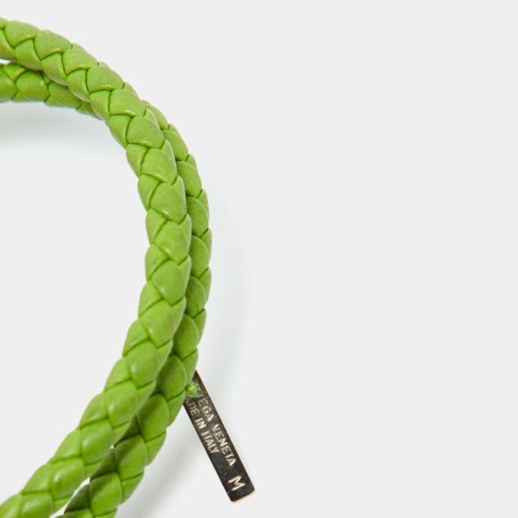 Pre Owned Bottega Veneta Green Intrecciato Leather Double Knot Bracelet M