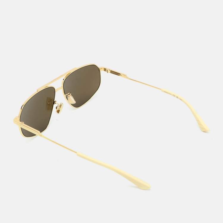 Pre Owned Bottega Veneta Gold BV1194 S Aviator Sunglasses