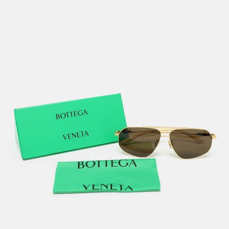 Pre Owned Bottega Veneta Gold BV1194 S Aviator Sunglasses
