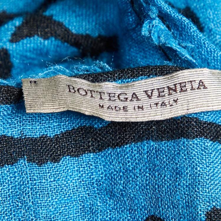 Pre Owned Bottega Veneta Blue/Black Printed Silk Blend Scarf
