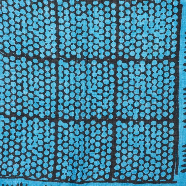 Pre Owned Bottega Veneta Blue/Black Printed Silk Blend Scarf
