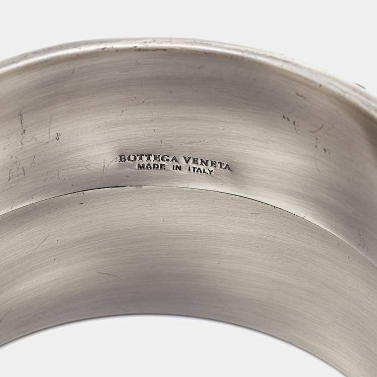 Pre Owned Bottega Veneta Blue Snakeskin Leather Sterling Silver Bangle Bracelet