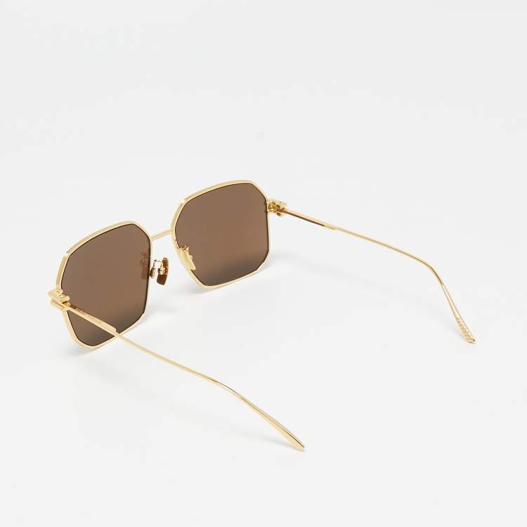Pre Owned Bottega Veneta Black/Gold Tone BV1047S Square Sunglasses