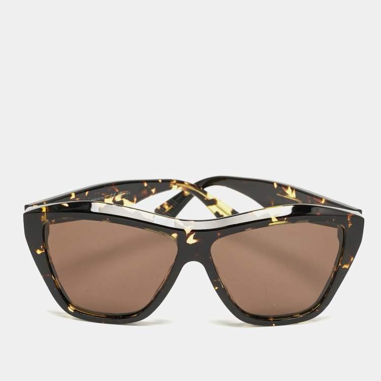 Pre Owned Bottega Veneta Tortoise Brown BV1092S Minimalist Cat Eye Sunglasses