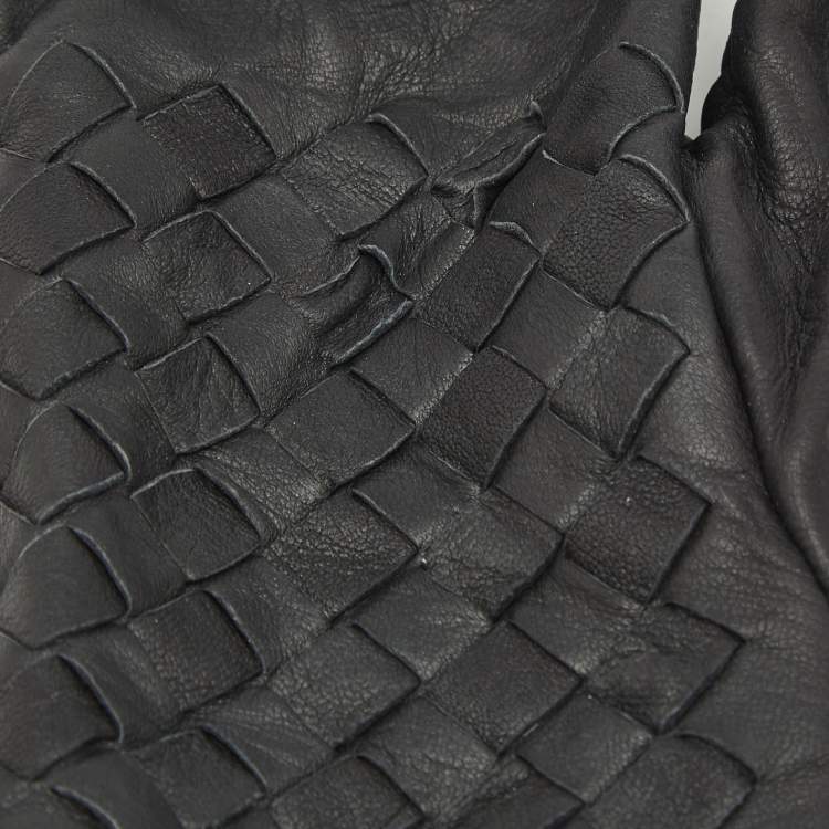 Pre Owned Bottega Veneta Black Intrecciato Leather Gloves Size 60