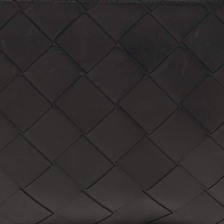 Pre Owned Bottega Veneta Black Intrecciato Leather Zip Document Case