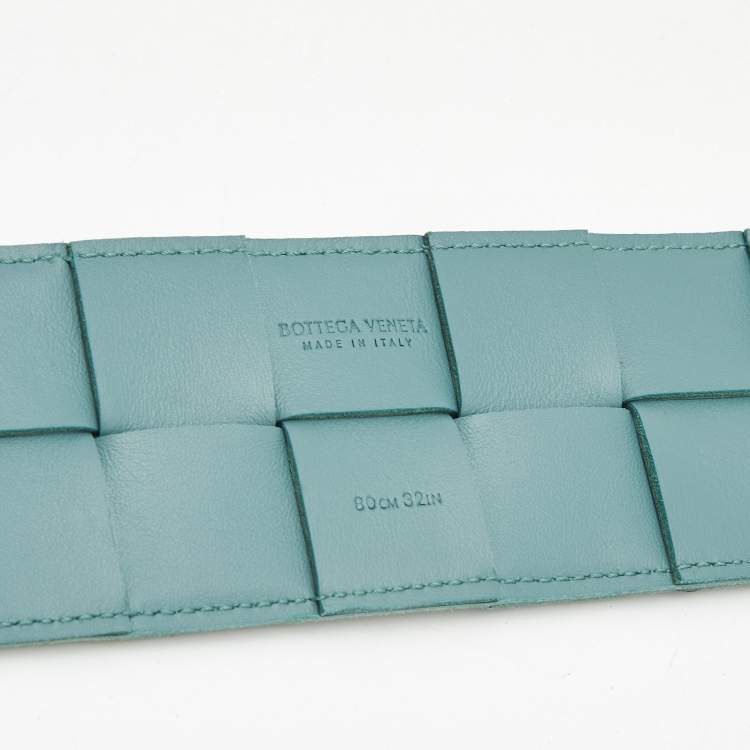 Pre Owned Bottega Veneta Blue Maxi Intrecciato Leather Wide Waist Belt 80 CM