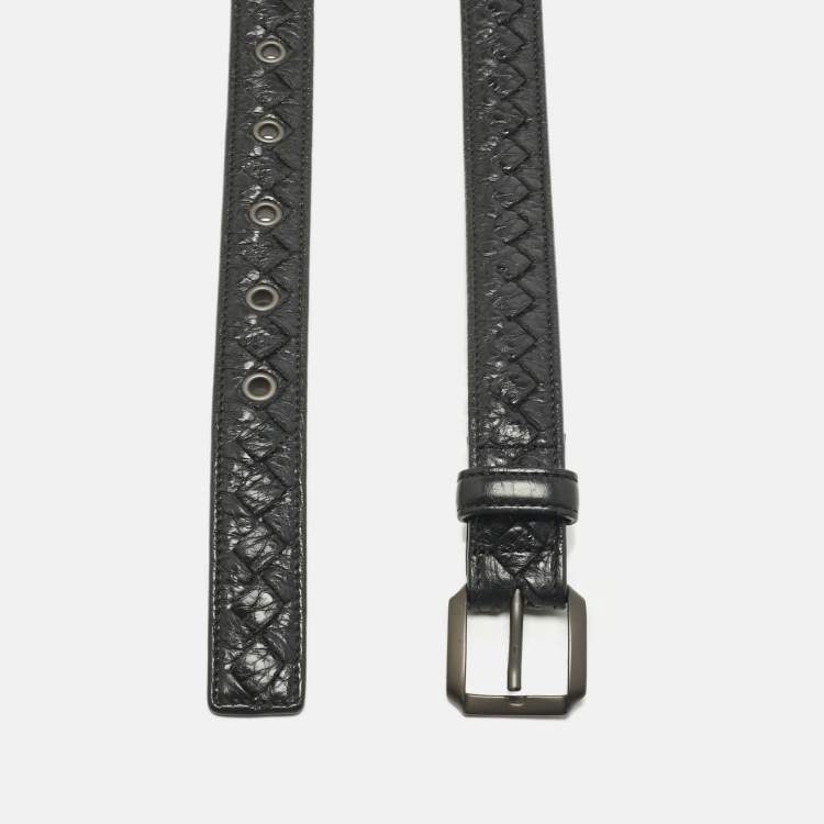 Pre Owned Bottega Veneta Black Intrecciato Leather Belt 95 CM