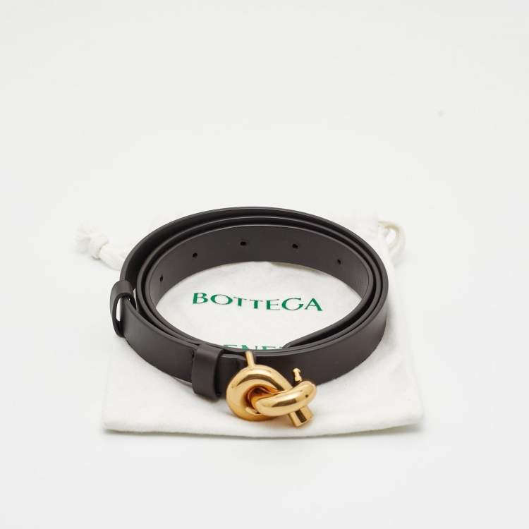 Pre Owned Bottega Veneta Brown Leather Knot Buckle Belt 85 CM
