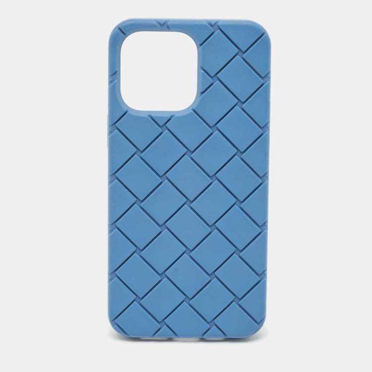 Pre Owned Bottega Veneta Blue Intrecciato Rubber iPhone 16 Pro Max Case