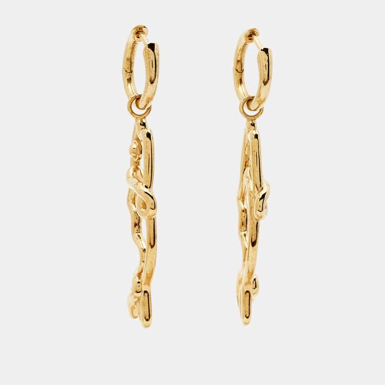 Pre Owned Bottega Veneta Fish Gold Tone Sterling Silver Earrings