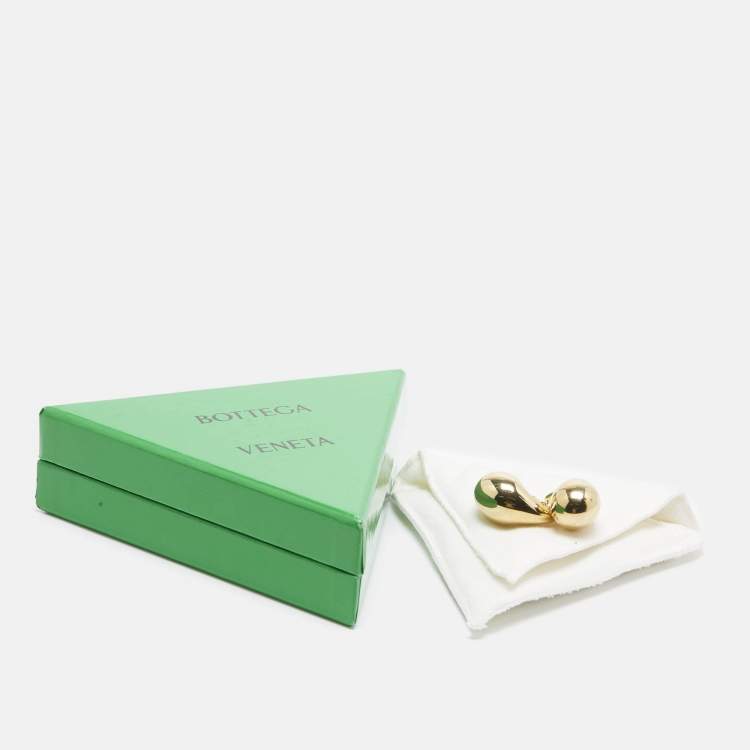 Pre Owned Bottega Veneta Drop Shape Gold Finish Sterling Silver Stud Earrings
