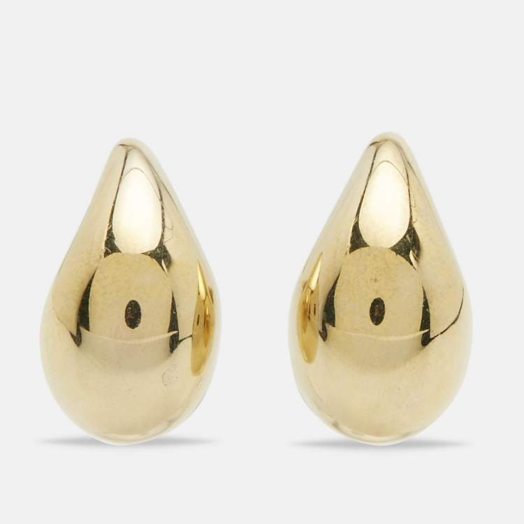 Pre Owned Bottega Veneta Drop Shape Gold Finish Sterling Silver Stud Earrings
