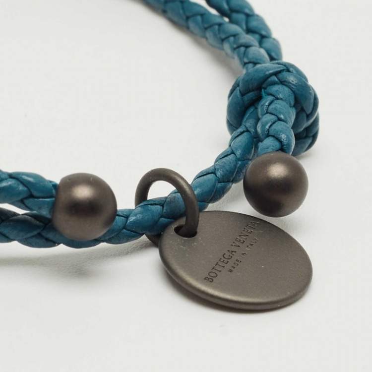 Pre Owned Bottega Veneta Blue Intrecciato Leather Adjustable Bracelet