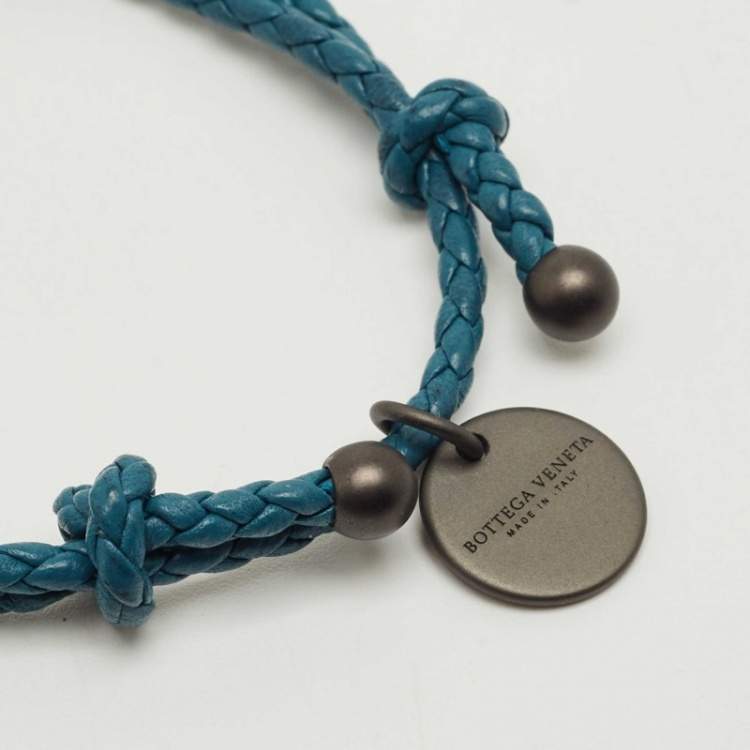 Pre Owned Bottega Veneta Blue Intrecciato Leather Adjustable Bracelet