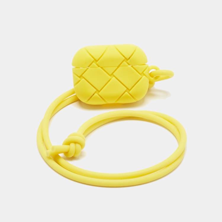 Pre Owned Bottega Veneta Yellow Intrecciato Rubber AirPods Pro Case