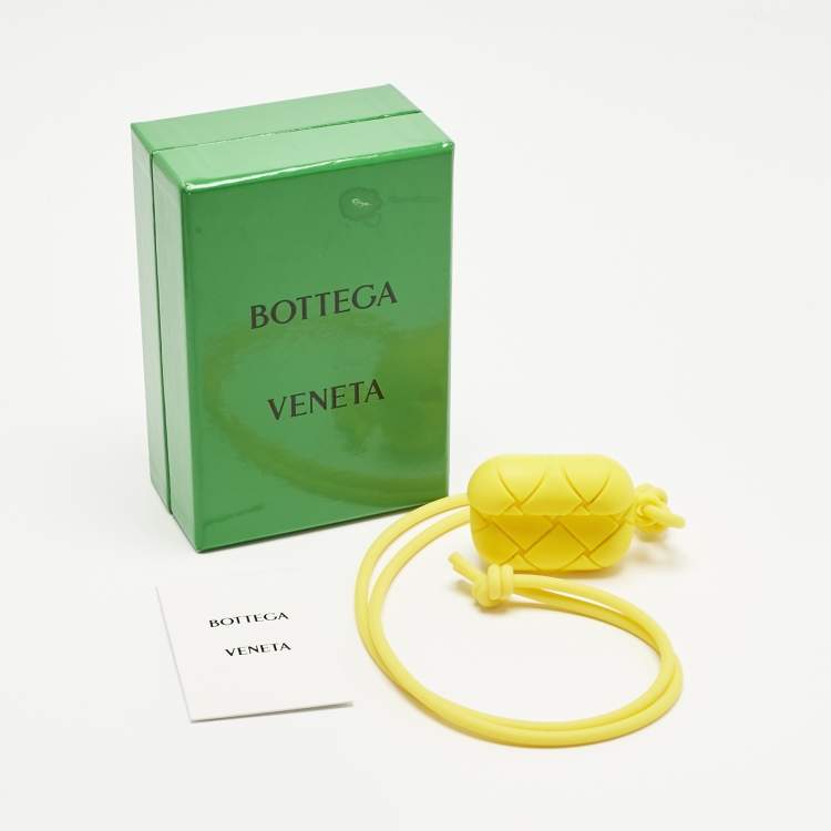 Pre Owned Bottega Veneta Yellow Intrecciato Rubber AirPods Pro Case