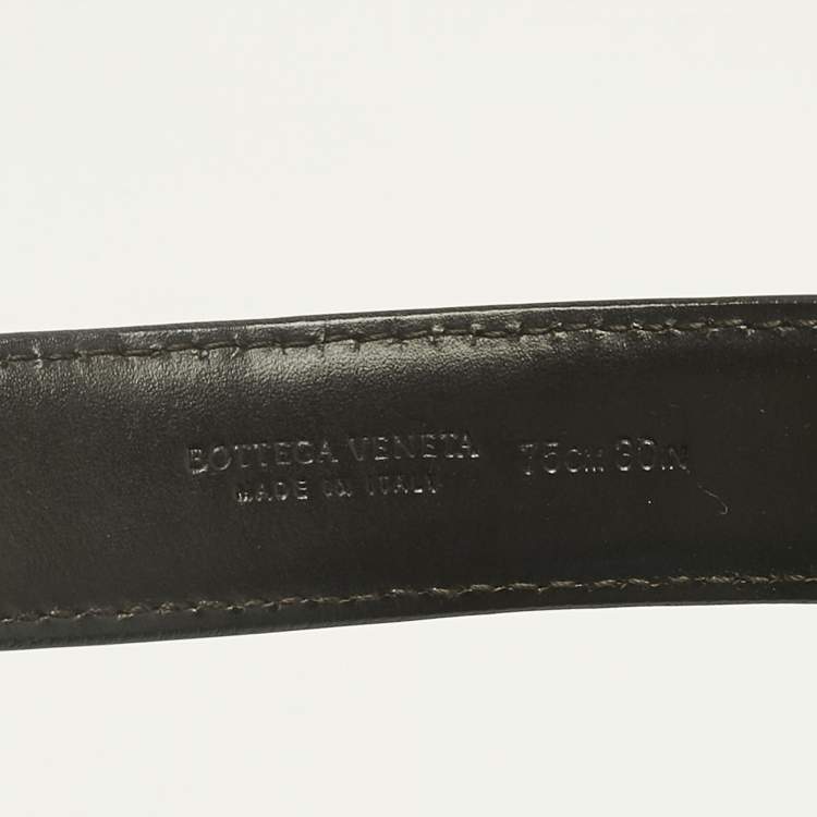 Pre Owned Bottega Veneta Navy Blue Intrecciato Leather Buckle Belt 75CM