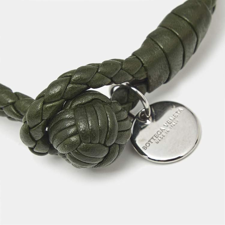 Pre Owned Bottega Veneta Intrecciato Leather Silver Tone Knot Bracelet