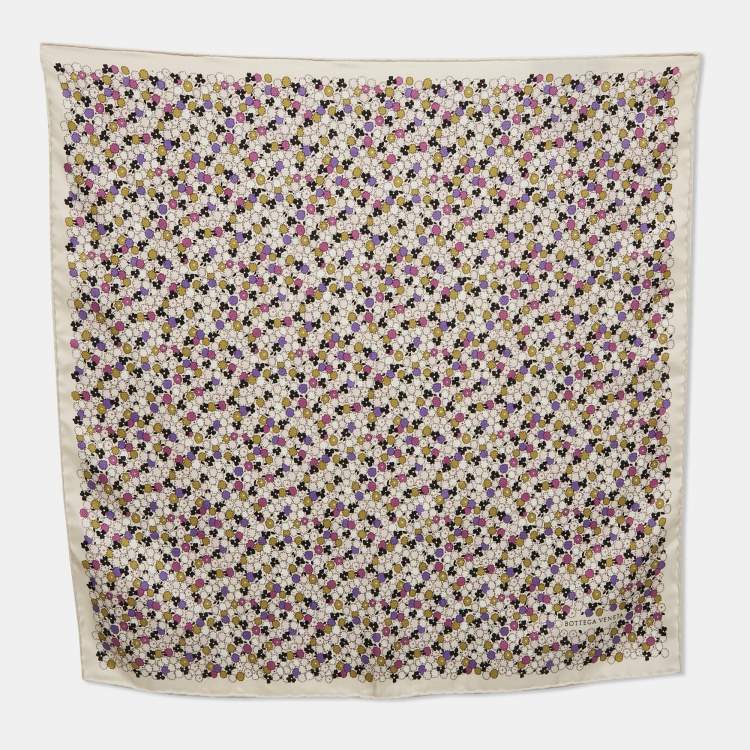 Pre Owned Bottega Veneta White Floral Print Silk Square Scarf 