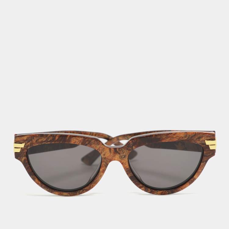 Pre Owned Bottega Veneta Black/Brown Acetate BV1035S-006 Cat-Eye Sunglasses