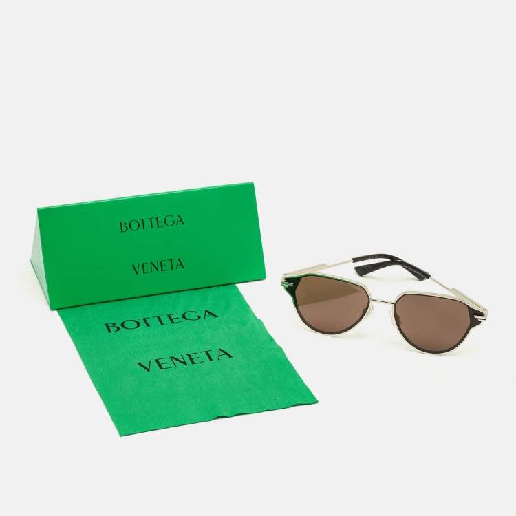 Pre Owned Bottega Veneta Black/Silver Tone BV1271S Aviator Sunglasses
