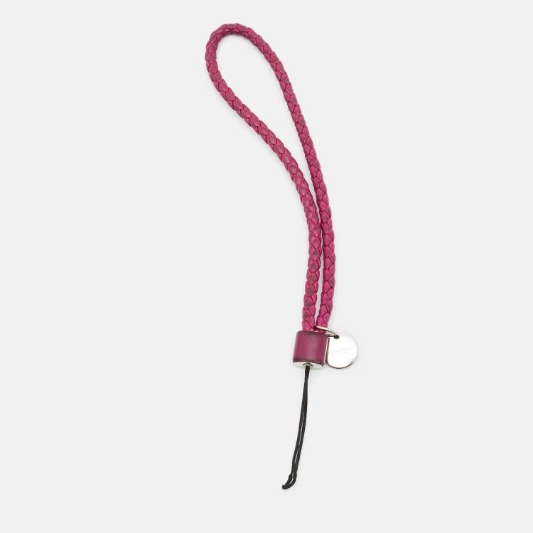 Pre Owned Bottega Veneta Phone Strap Purple Intrecciato Leather 