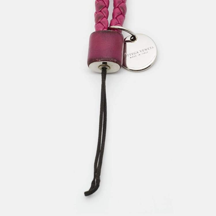 Pre Owned Bottega Veneta Phone Strap Purple Intrecciato Leather 
