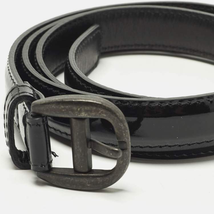 Pre Owned Bottega Veneta 85 CM Buckle Belt Black Patent Leather