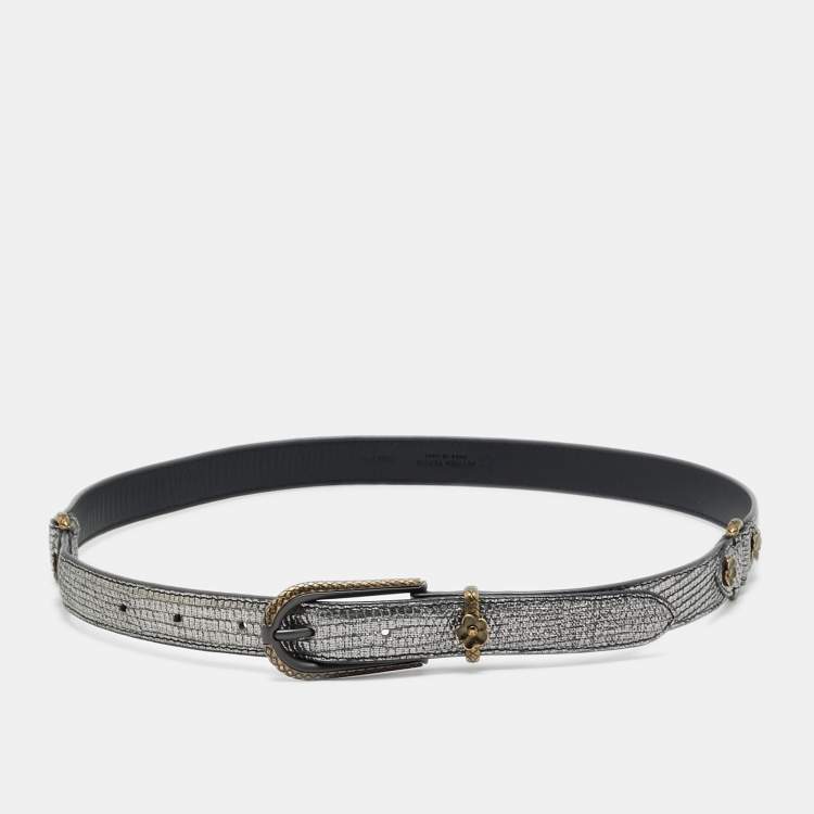 Pre Owned Bottega Veneta 80 CM Slim Buckle Belt Lizard