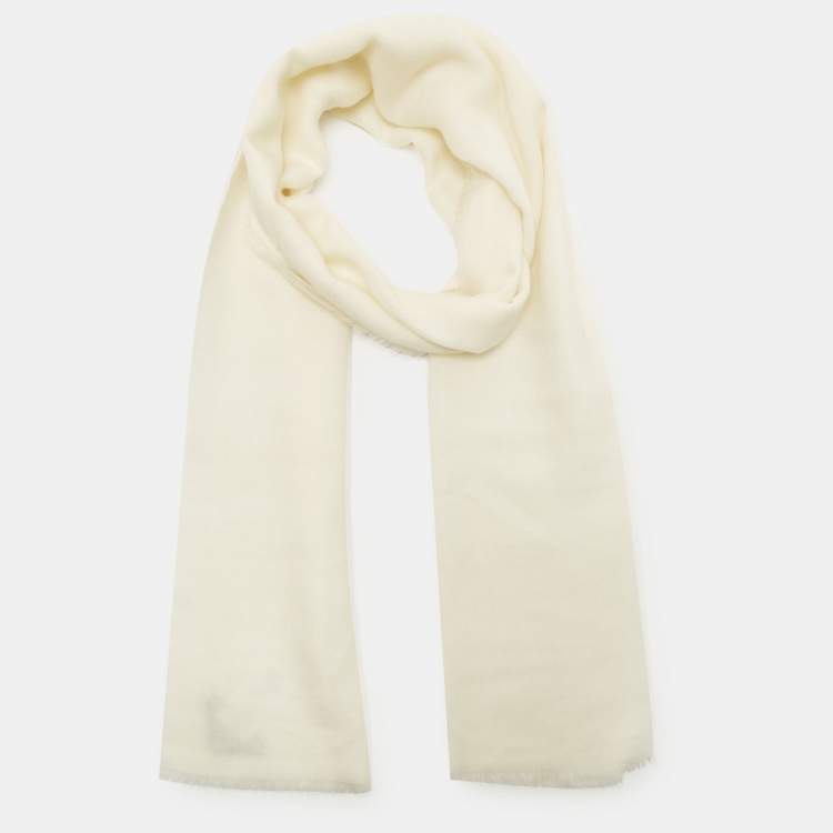 Pre Owned Bottega Veneta Cream Cashmere Scarf 