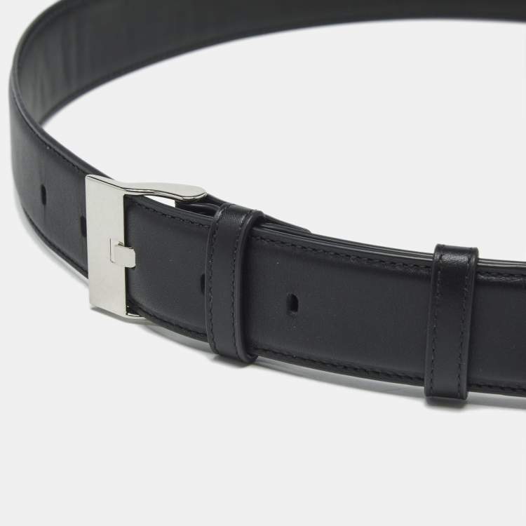 Pre Owned Bottega Veneta Weave 90CM Buckle Belt Black Leather