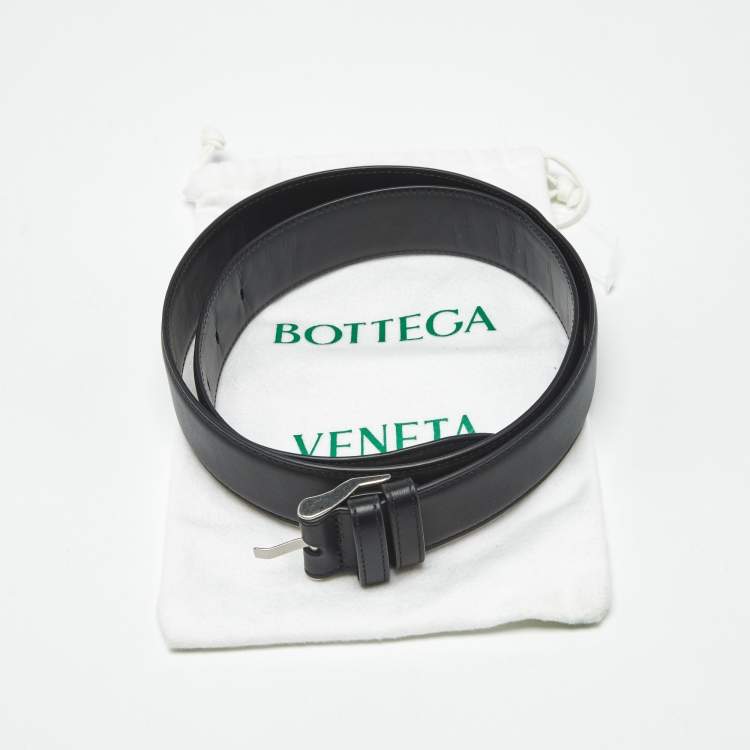 Pre Owned Bottega Veneta Weave 90CM Buckle Belt Black Leather