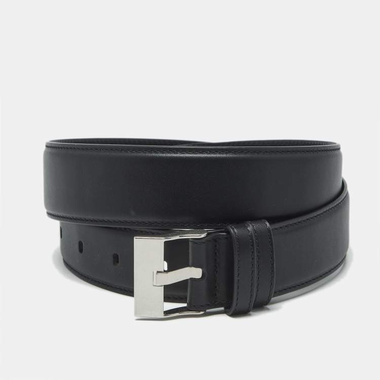 Pre Owned Bottega Veneta Weave 90CM Buckle Belt Black Leather