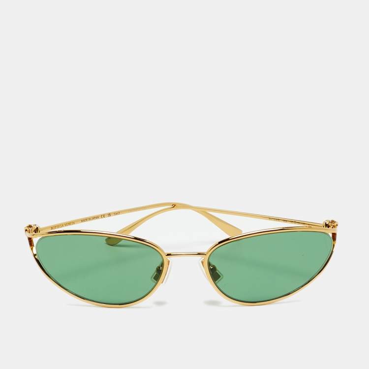 Pre Owned Bottega Veneta Green/Gold Tone Knot BV1330S Cat Eye Sunglasses