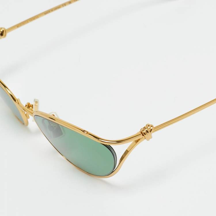 Pre Owned Bottega Veneta Green/Gold Tone Knot BV1330S Cat Eye Sunglasses