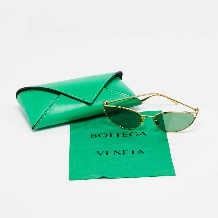 Pre Owned Bottega Veneta Green/Gold Tone Knot BV1330S Cat Eye Sunglasses