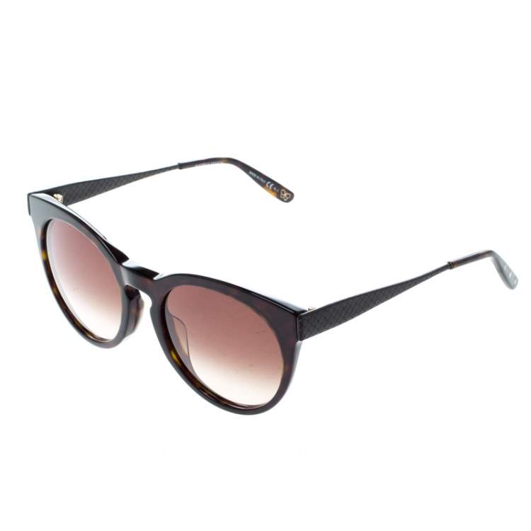 Pre Owned Bottega Veneta Havana/Brown Gradient BV253FS Round Sunglasses 