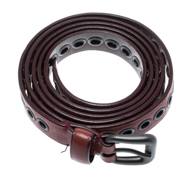 Pre Owned Bottega Veneta Red RIng Hole Leather Belt One Size