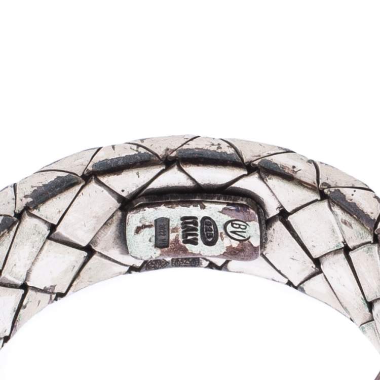 Pre Owned Bottega Veneta Intrecciato Woven Silver Band Ring Size 56