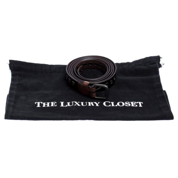 Pre Owned Bottega Veneta Brown Eyelet Leather Double Wrap Buckle Belt 140CM