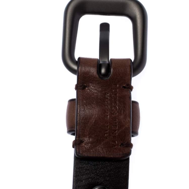 Pre Owned Bottega Veneta Brown Eyelet Leather Double Wrap Buckle Belt 140CM