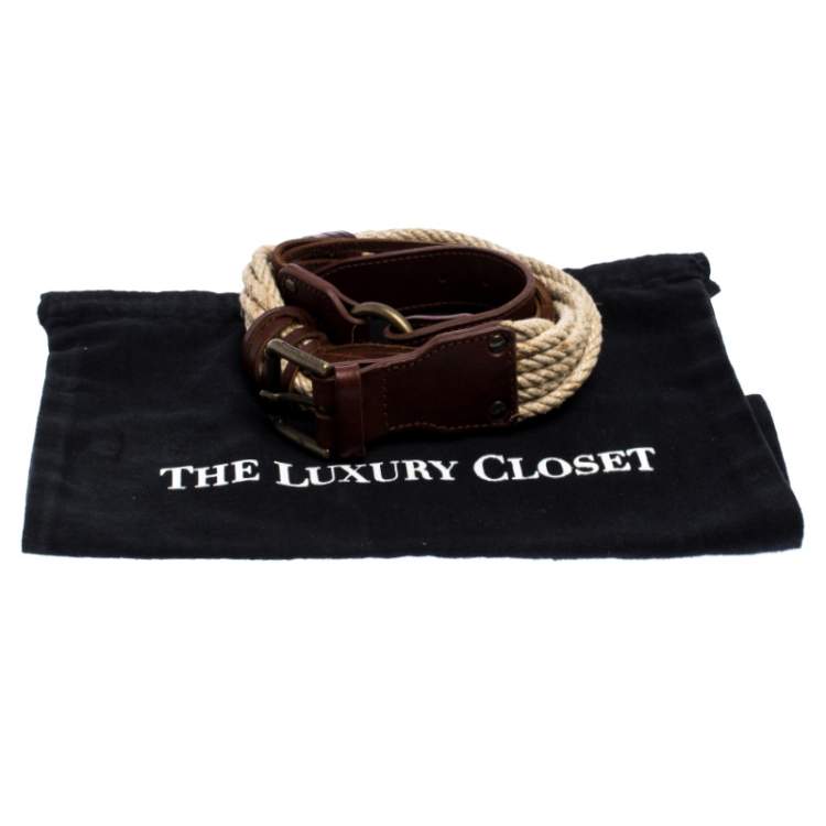 Pre Owned Bottega Veneta Brown/Beige Leather and Rope Knot Buckle Belt 85CM