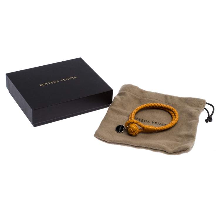 Pre Owned Bottega Veneta Mustard Yellow Intrecciato Nappa Leather Double Strand Bracelet