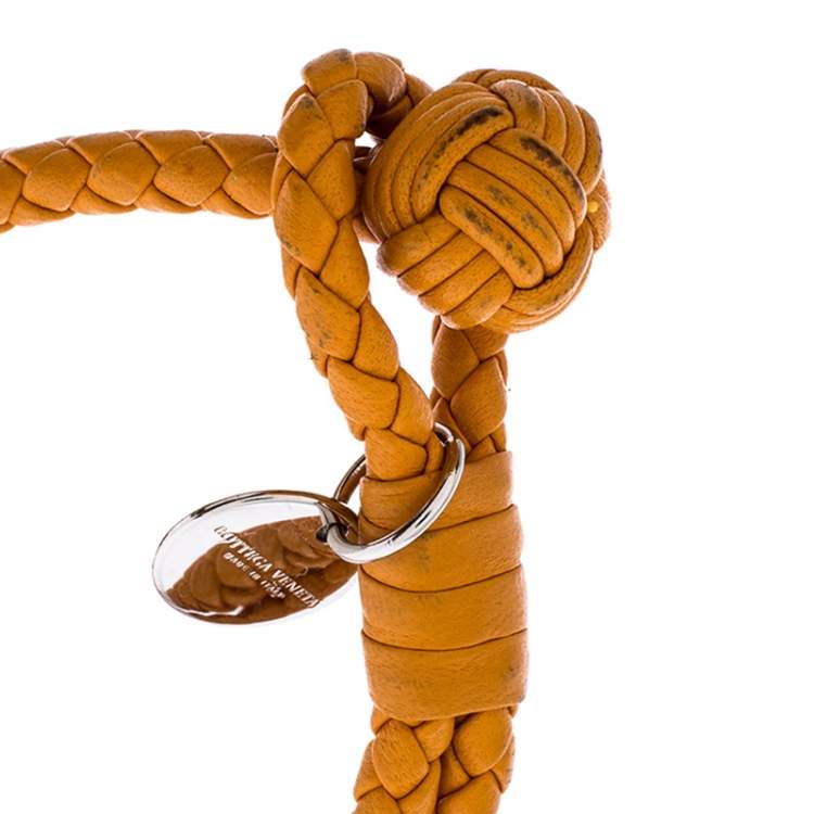 Pre Owned Bottega Veneta Mustard Yellow Intrecciato Nappa Leather Double Strand Bracelet