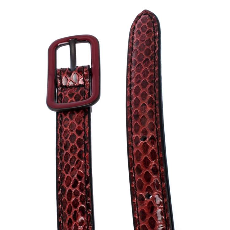 Pre Owned Bottega Veneta Red/Black Python Buckle Belt 80CM