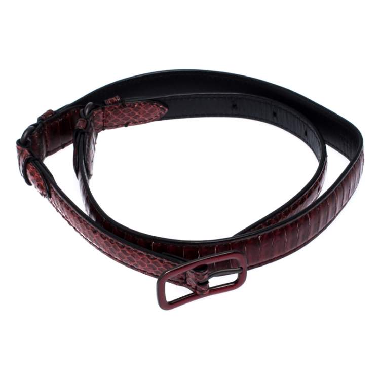 Pre Owned Bottega Veneta Red/Black Python Buckle Belt 80CM